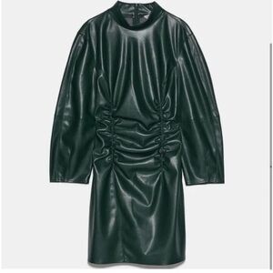 Zara Green faux leather mini dress